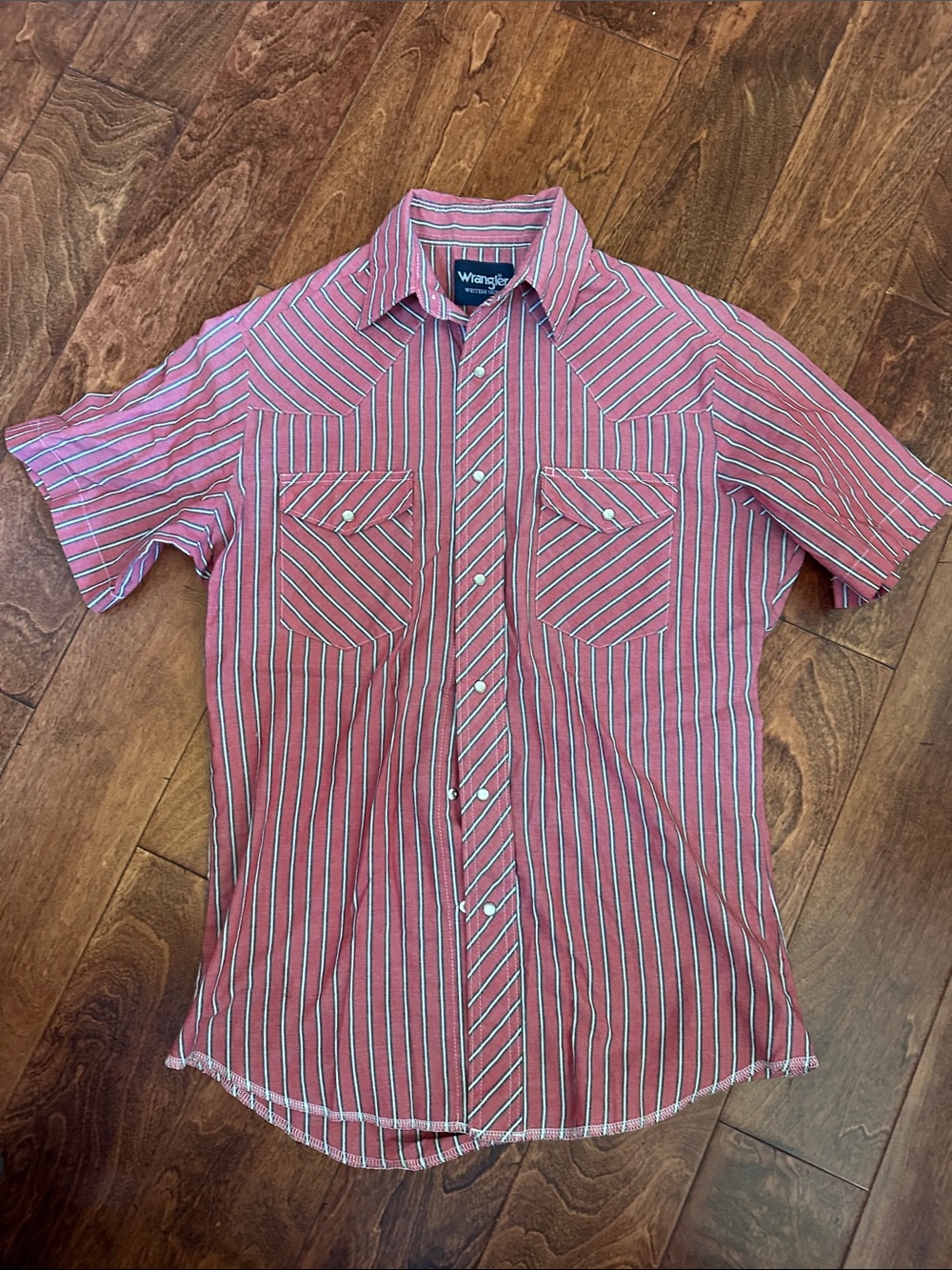 Retro Wrangler Red & White Striped Short-Sleeve  Pearl Snap Western Shirt